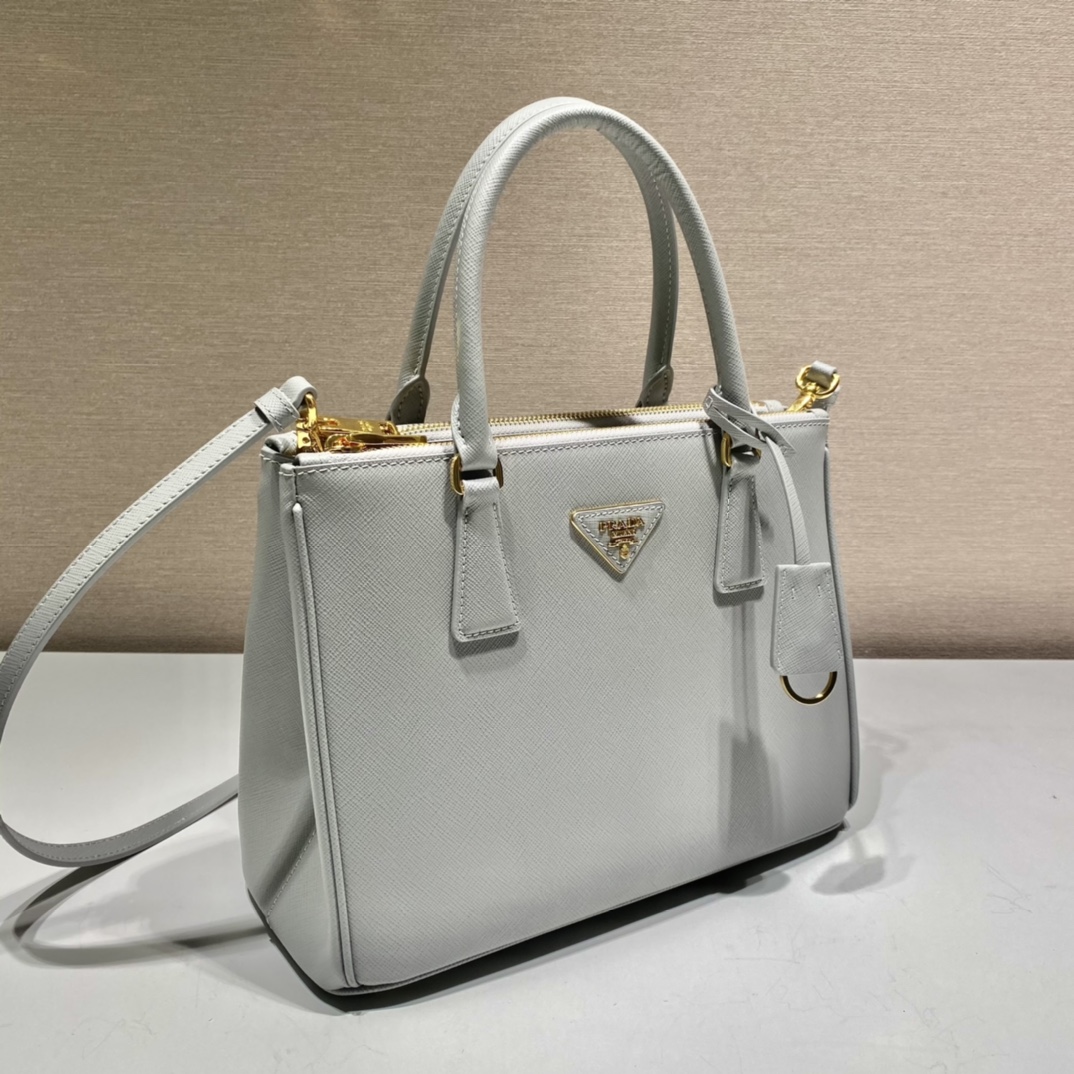 Prada Medium Galleria Saffiano Leather Bag Tote Shoulder Bag Grey White 1BA863